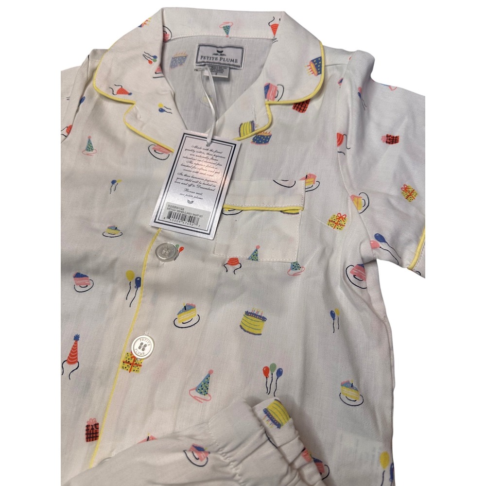 Petite Plume 3 Birthday Wishes Classic Short Set Girls Boys Pajama Yellow White - Picture 4 of 7